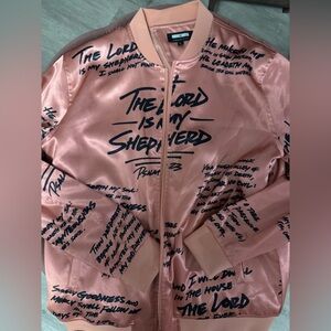 Pink Satin Jacket with Black Script